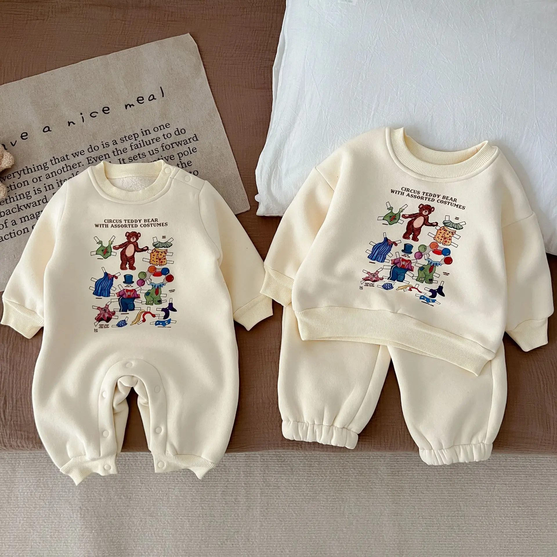 Cute Bear Print Infant Toddler Grey Cotton Romper — feature 7