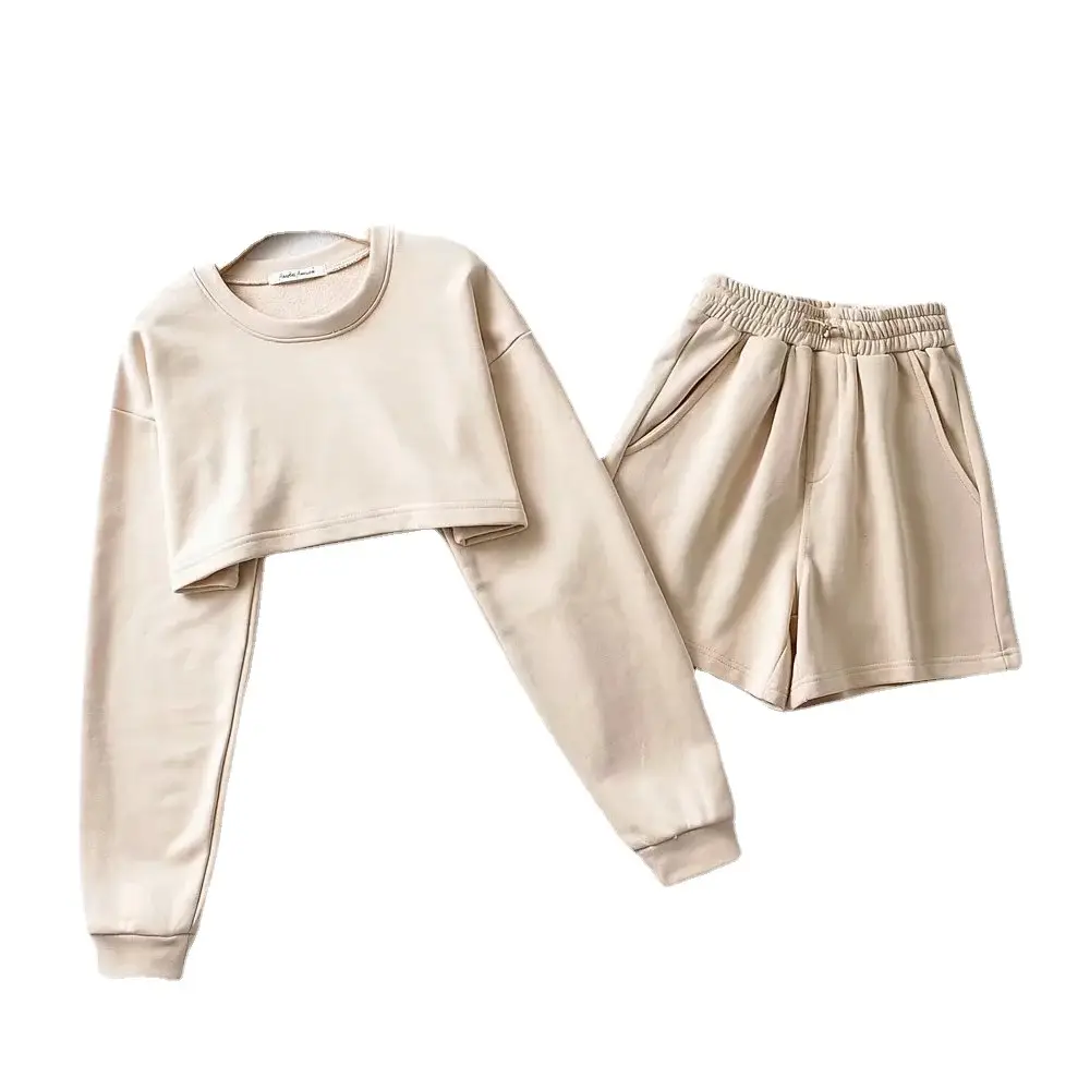 Loose Sweatshirt Shorts Set for Women Black Casual
