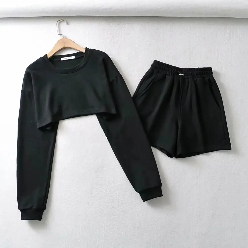 Loose Sweatshirt Shorts Set for Women Black Casual — feature 15