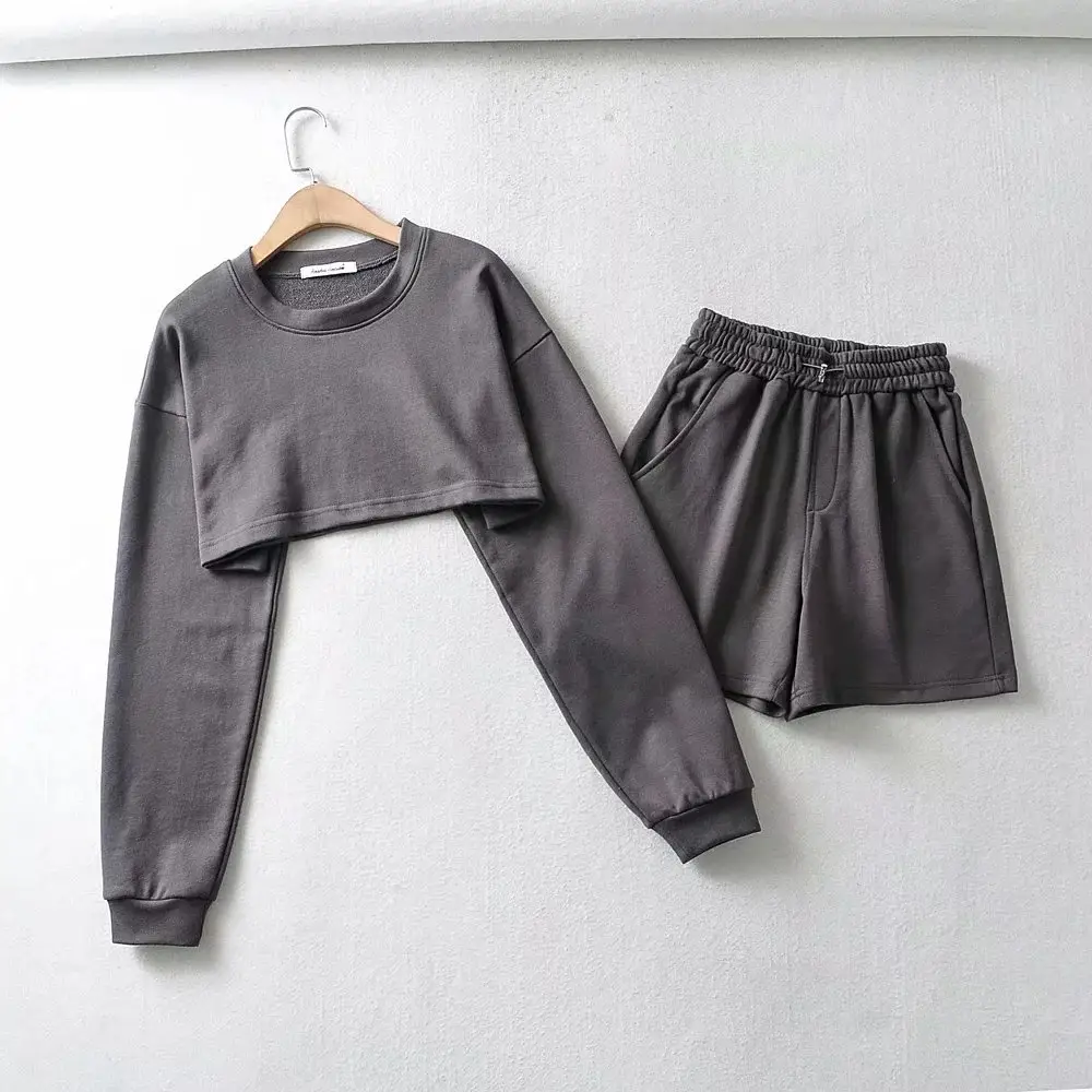 Loose Sweatshirt Shorts Set for Women Black Casual — feature 4