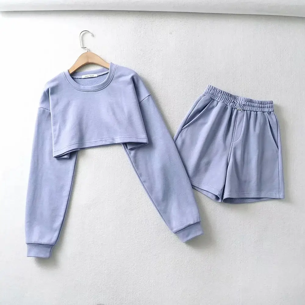 Loose Sweatshirt Shorts Set for Women Black Casual — feature 8