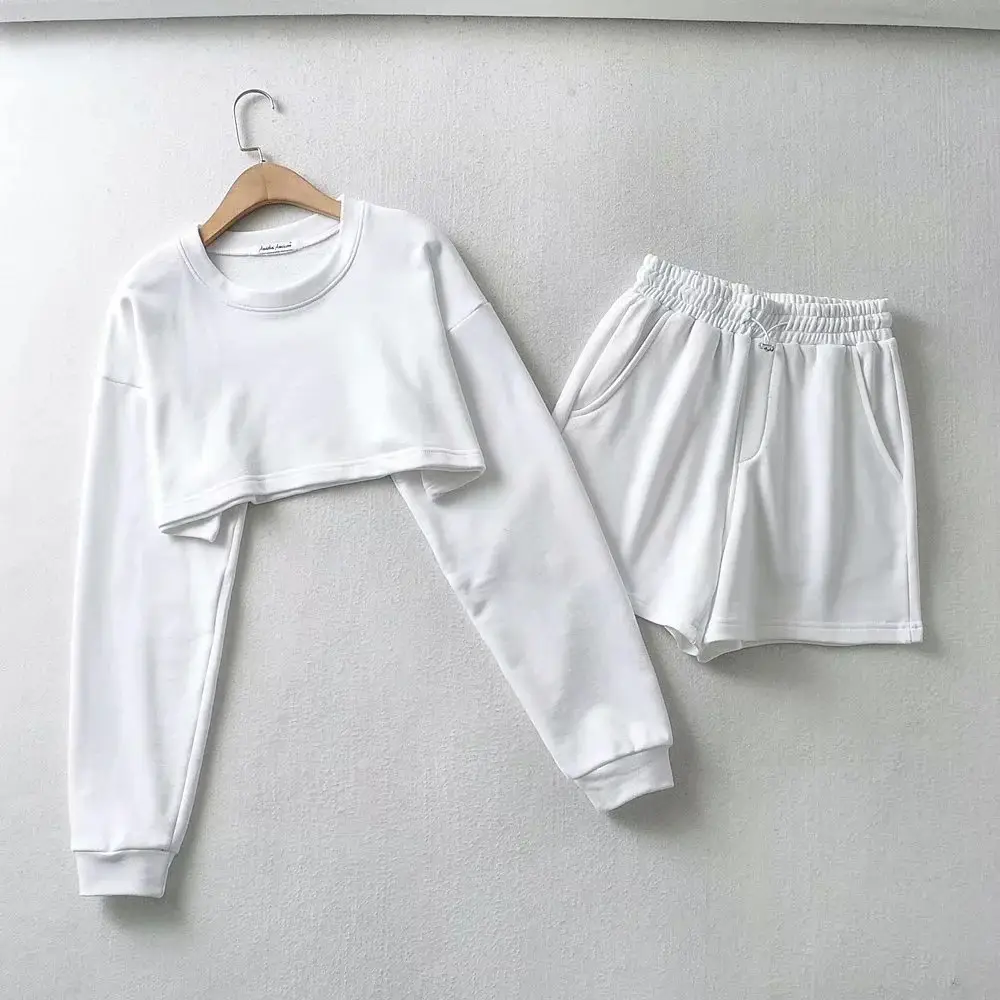 Loose Sweatshirt Shorts Set for Women Black Casual