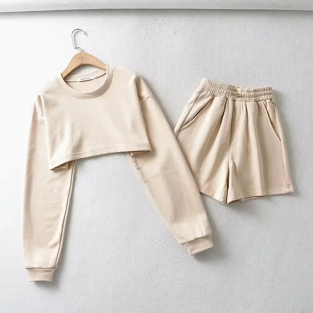 Loose Sweatshirt Shorts Set for Women Black Casual