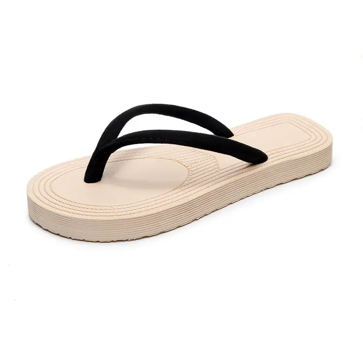 Imitation Straw Travel Embossed Women's Flip Flops Sandals for Outer Wear Fashion Beach Flat Heel Flip-toe Summer Embossed Foam