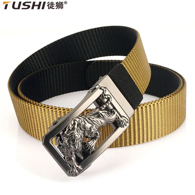 Men Green Embroidered Belt with Silver Buckle