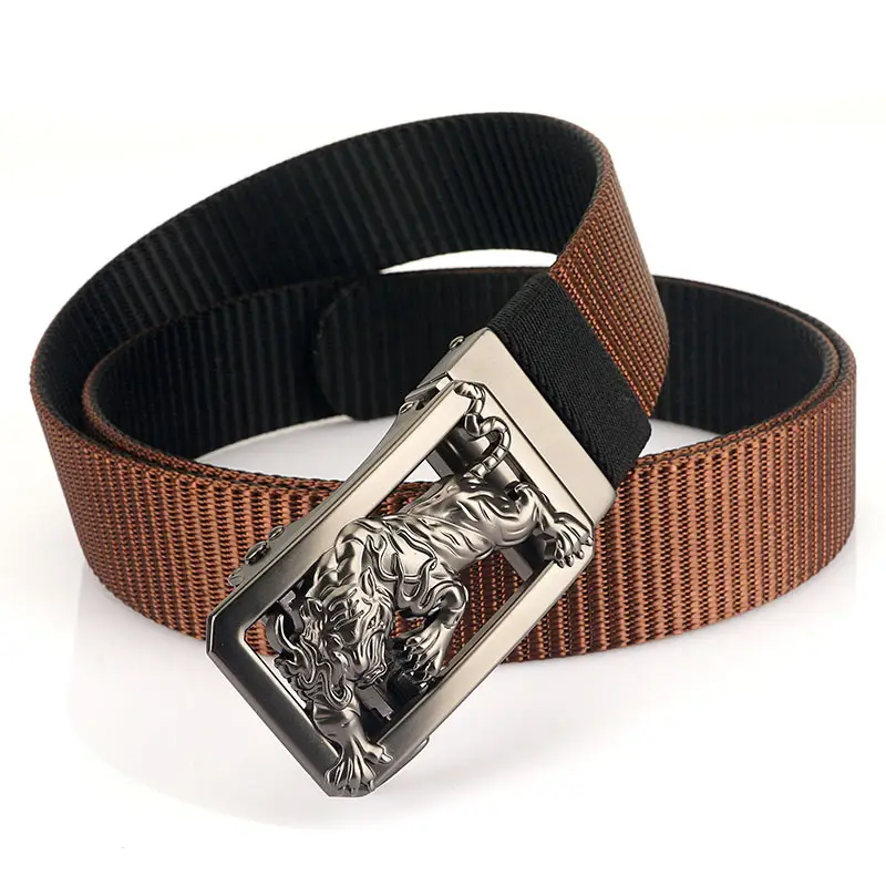 Men Green Embroidered Belt with Silver Buckle