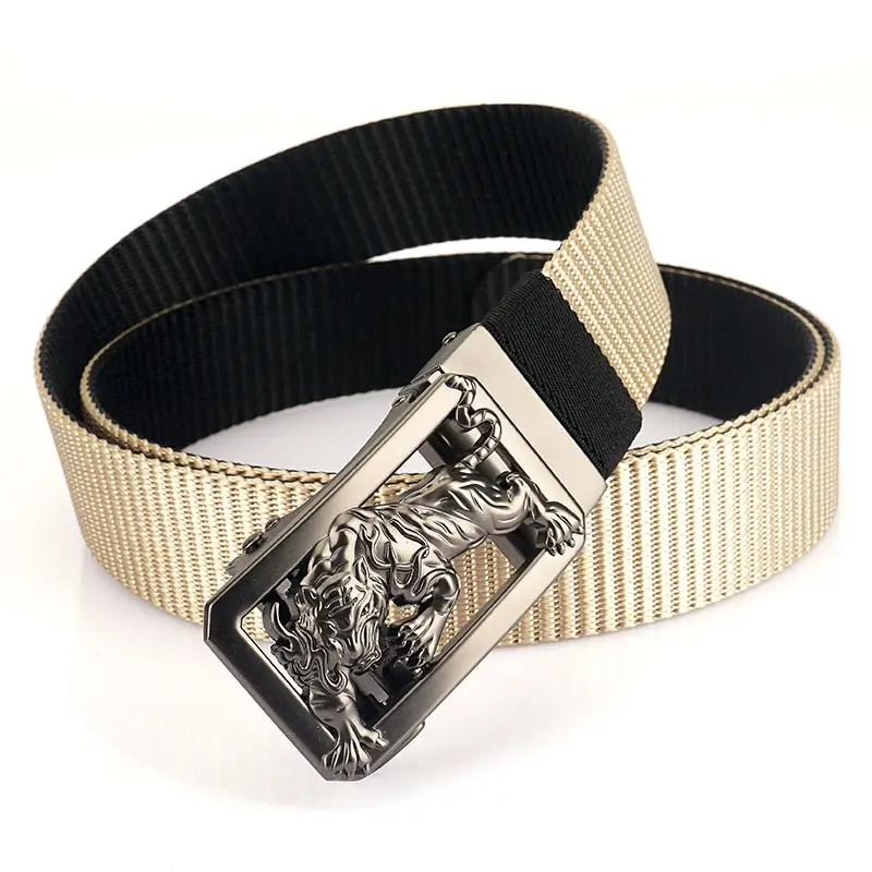 Men Green Embroidered Belt with Silver Buckle
