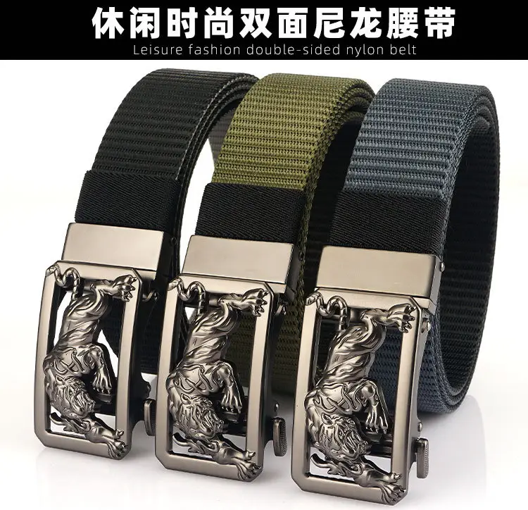 Men Green Embroidered Belt with Silver Buckle — feature 1