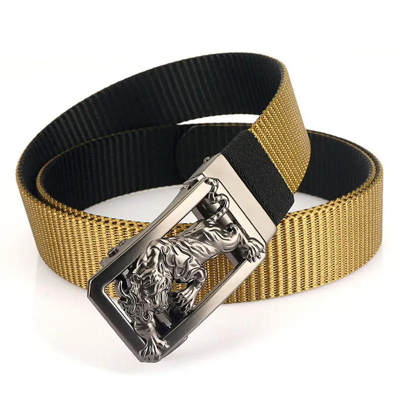 Men Green Embroidered Belt with Silver Buckle