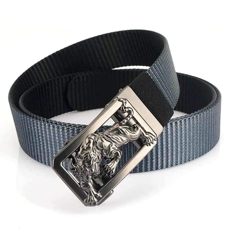 Men Green Embroidered Belt with Silver Buckle