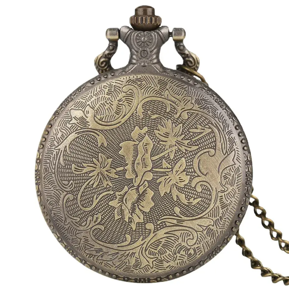 Vintage Bronze Wolf Pocket Watch with Chain Necklace - Image 6