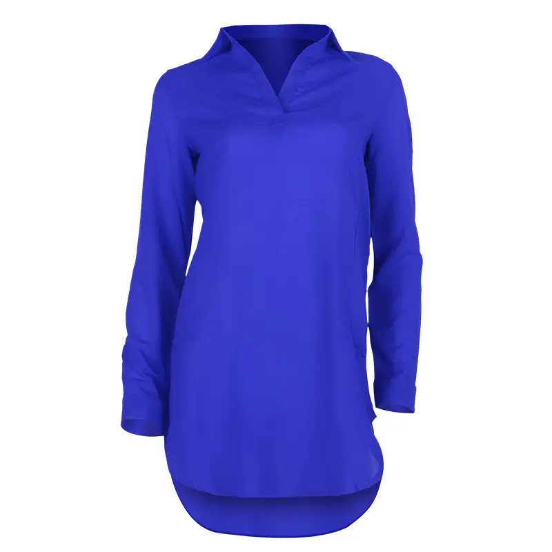 Women Red V-Neck Long Sleeve Chiffon Shirt — feature 17