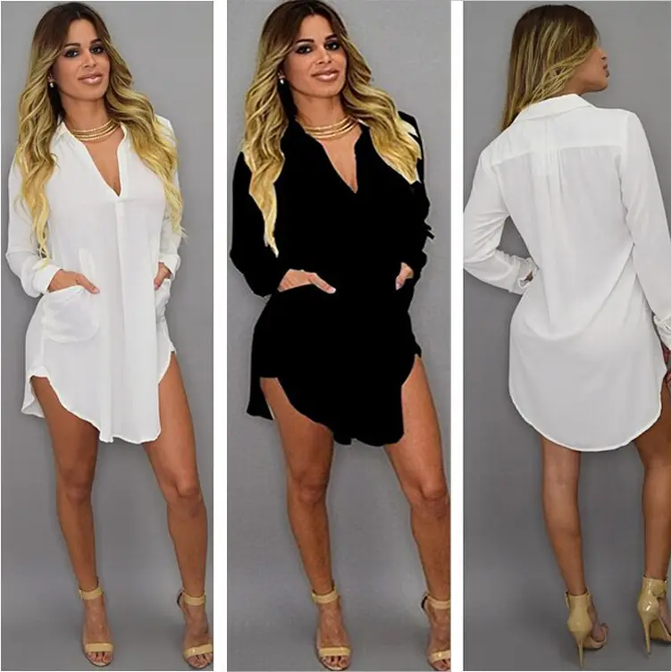 Women Red V-Neck Long Sleeve Chiffon Shirt — feature 5
