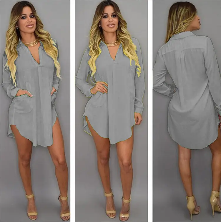 Women Red V-Neck Long Sleeve Chiffon Shirt — feature 7