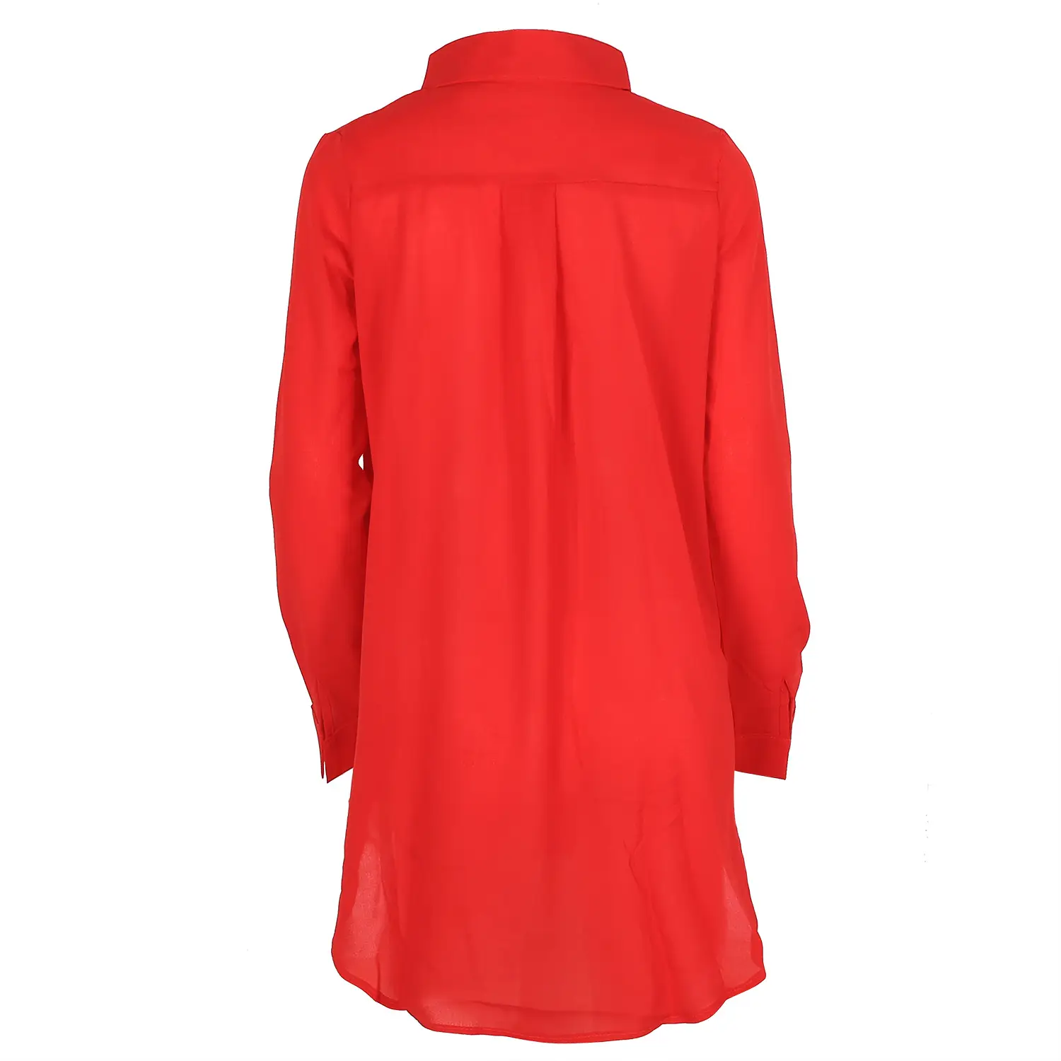 Women Red V-Neck Long Sleeve Chiffon Shirt — feature 9