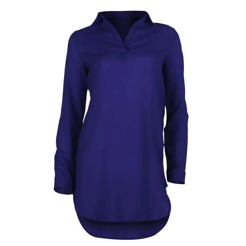 Women Red V-Neck Long Sleeve Chiffon Shirt - Image 5