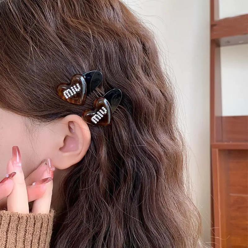 Small Brown Heart Side Bangs Hairpin for Women