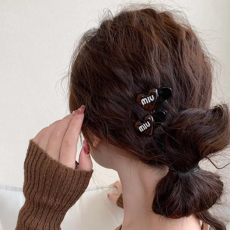 Small Brown Heart Side Bangs Hairpin for Women
