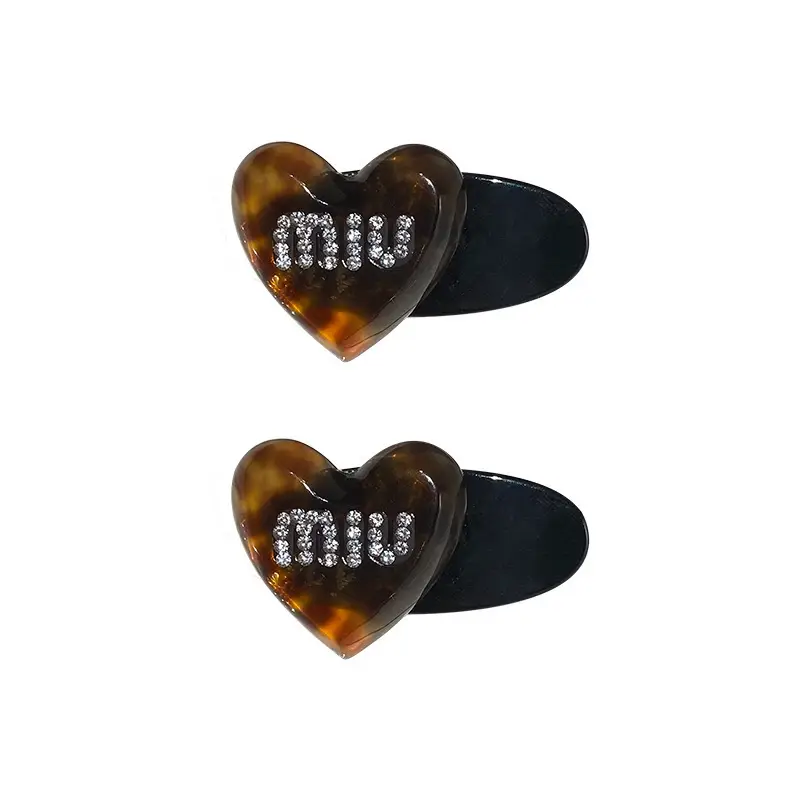 Small Brown Heart Side Bangs Hairpin for Women