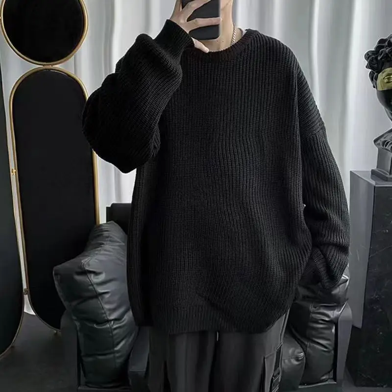 Men's Black Ribbed Loose Fit Sweater Coat - Image 6