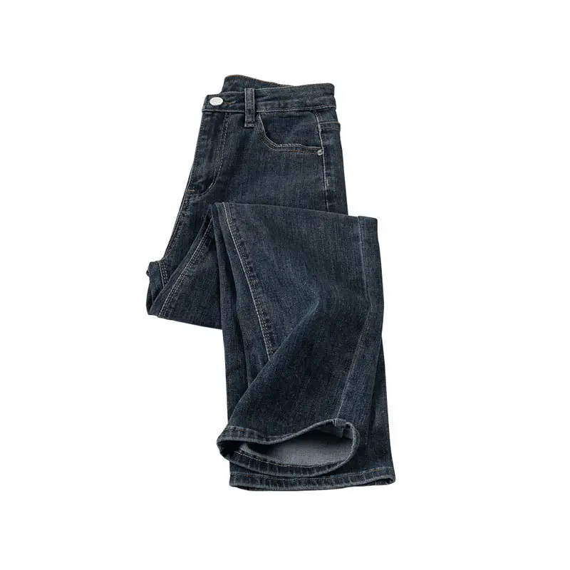 Women's Korean Style Straight Leg Jeans Blue Stretch Slim Fit Large - Image 8