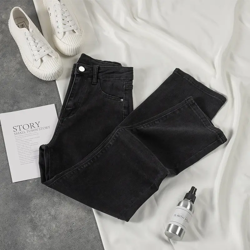 Women's Korean Style Straight Leg Jeans Blue Stretch Slim Fit Large - Image 4