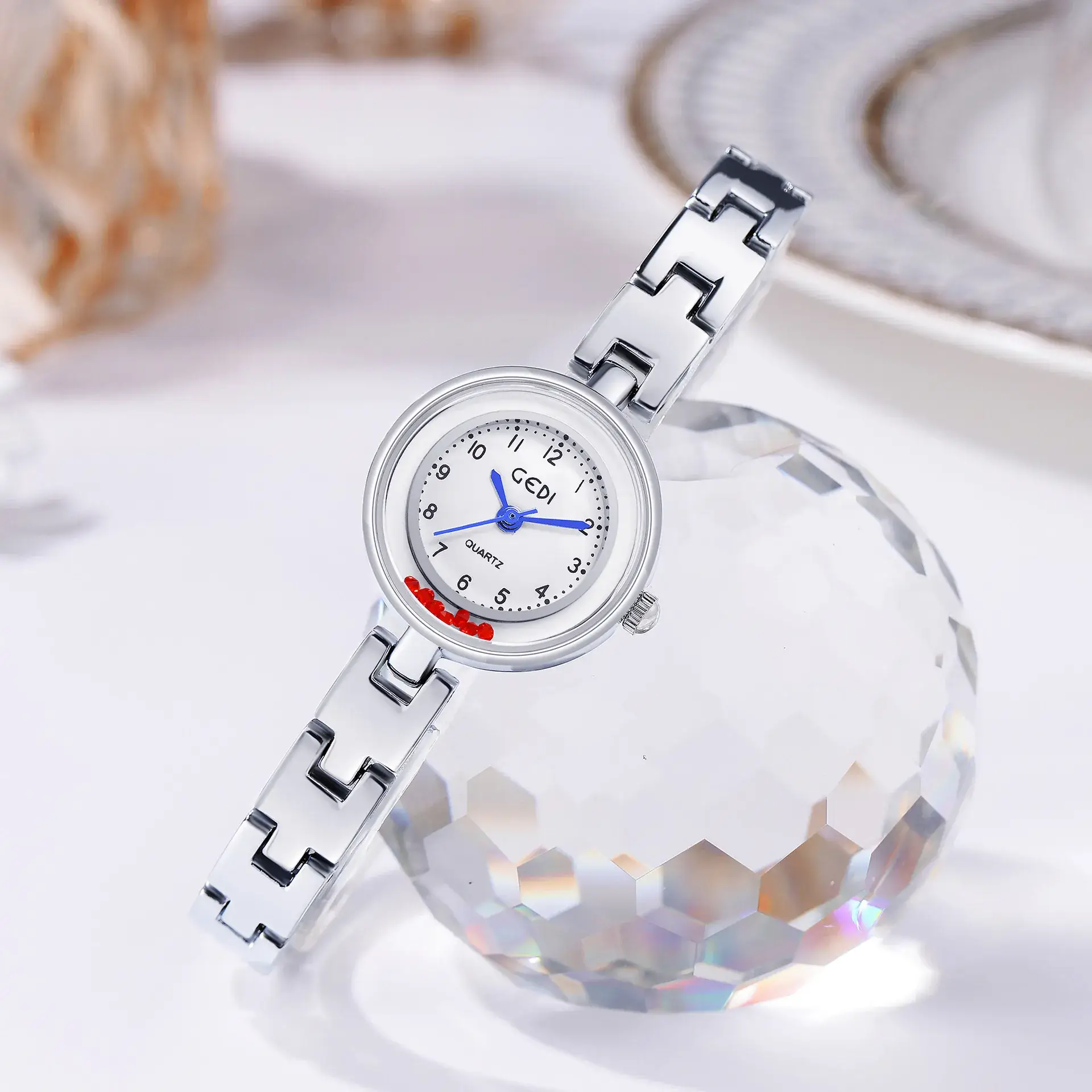 Silver Chain Watch with Blue Dial for Women - Image 6