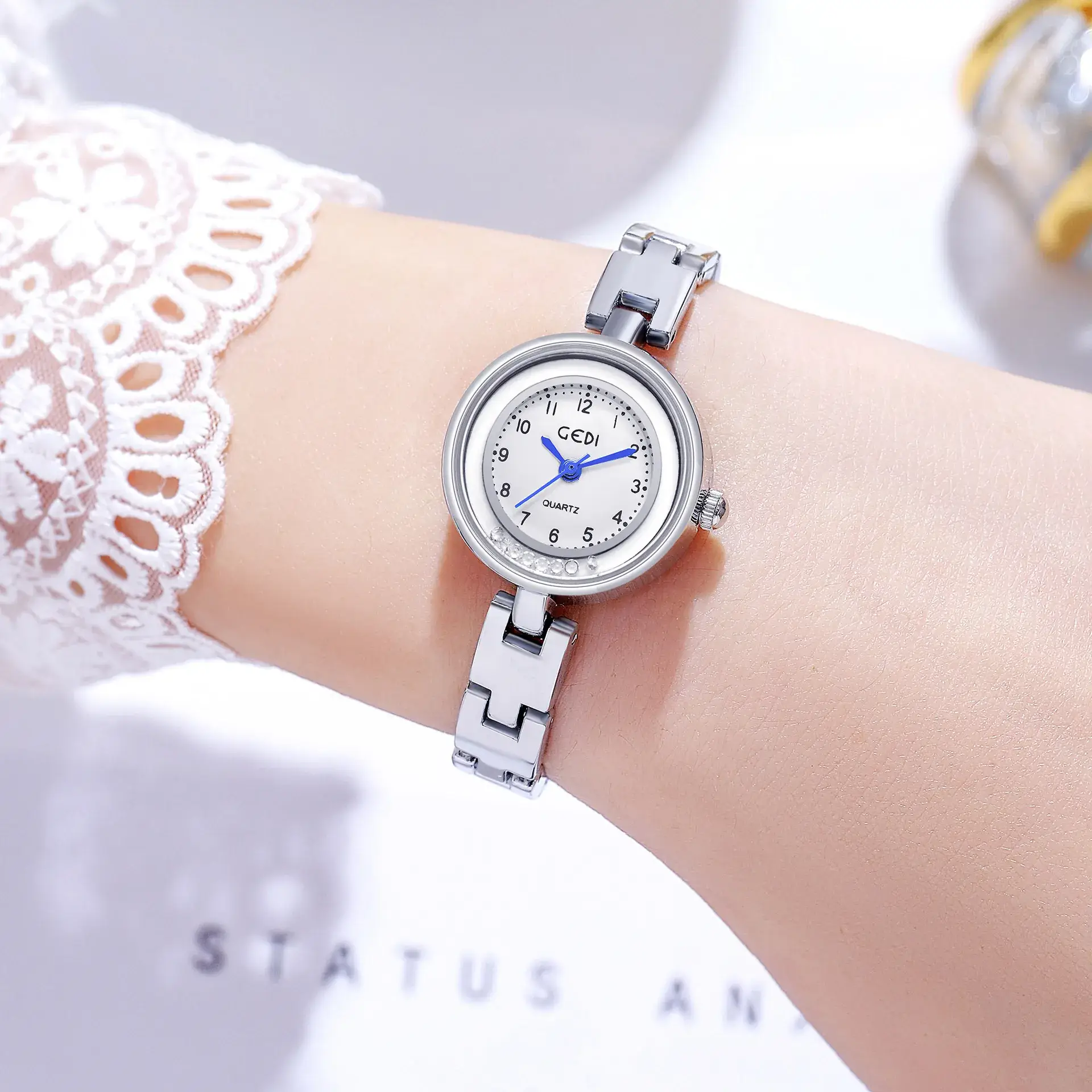 Silver Chain Watch with Blue Dial for Women - Image 8