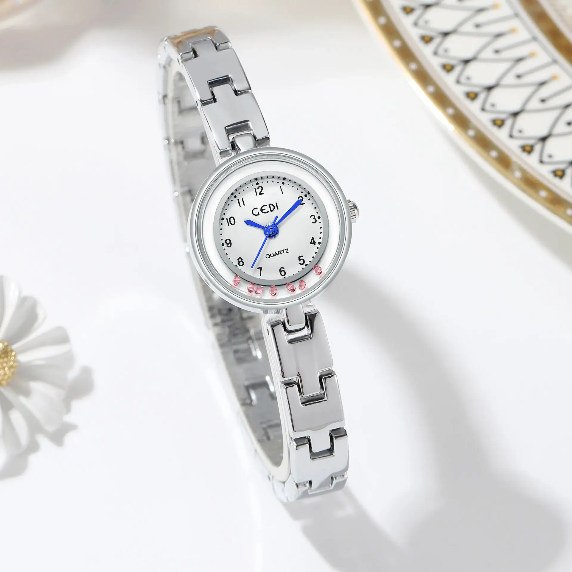 Silver Chain Watch with Blue Dial for Women - Image 2