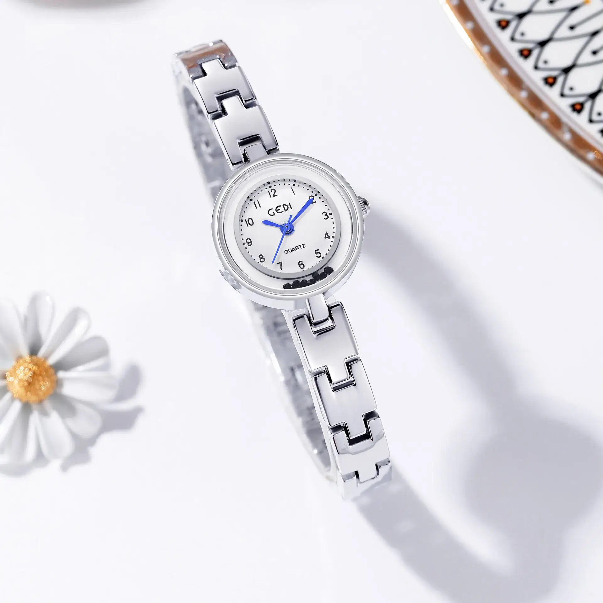 Silver Chain Watch with Blue Dial for Women - Image 3