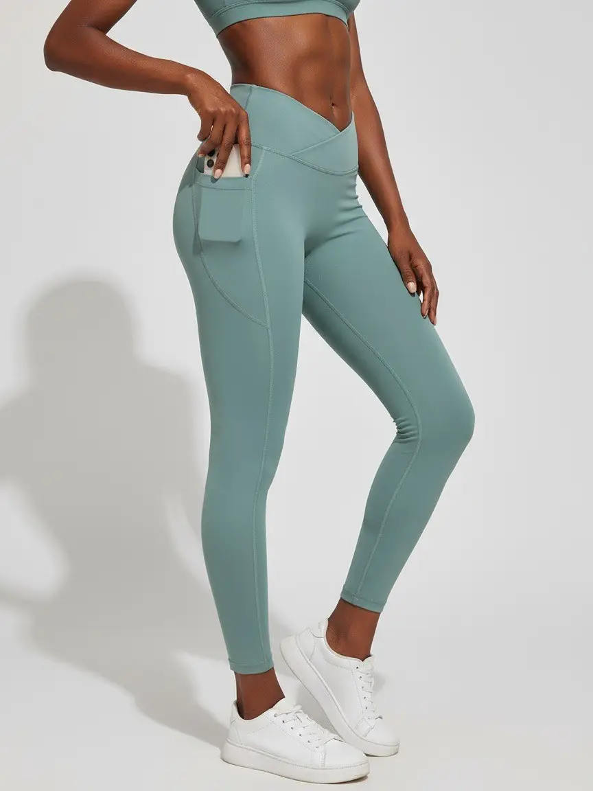 Women's V-Neck High Waist Fitness Leggings Mint Green - Image 7