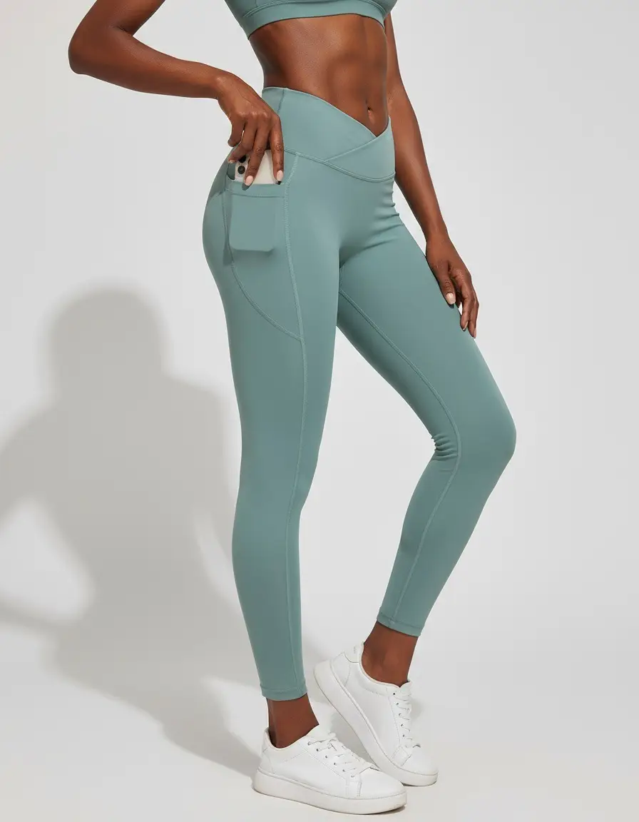 Women's V-Neck High Waist Fitness Leggings Mint Green — feature 13