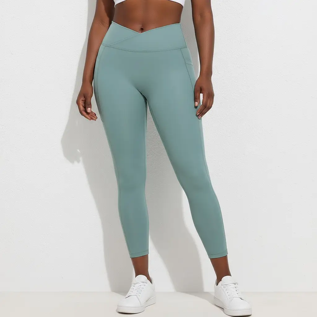 Women's V-Neck High Waist Fitness Leggings Mint Green — feature 16