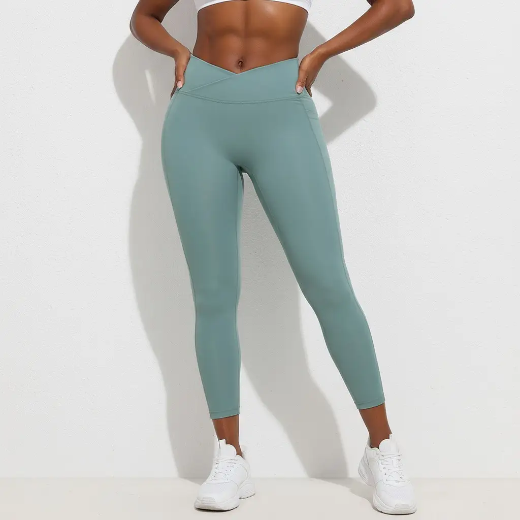 Women's V-Neck High Waist Fitness Leggings Mint Green - Image 2
