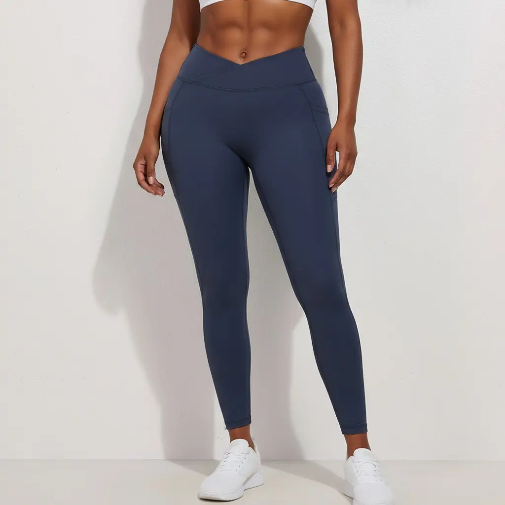 Women's V-Neck High Waist Fitness Leggings Mint Green - Image 3