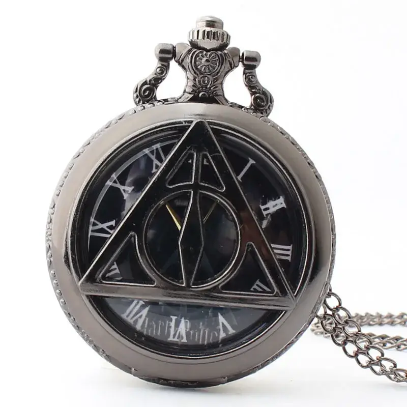Retro Deathly Hallows Pocket Watch with Necklace