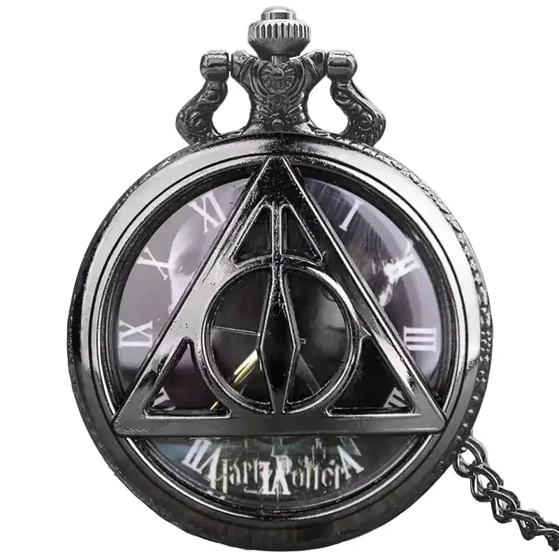Retro Deathly Hallows Pocket Watch with Necklace