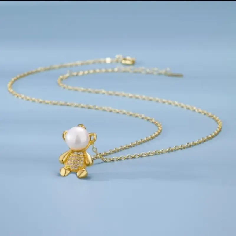 Korean Bear Zircon Pearl Necklace for Women - Image 2
