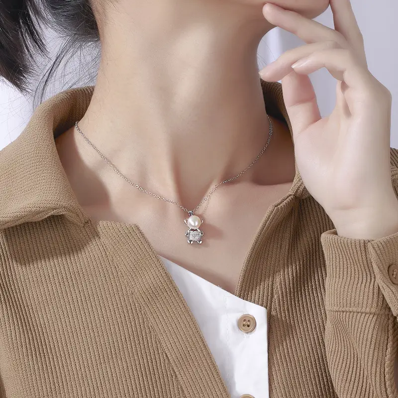 Korean Bear Zircon Pearl Necklace for Women - Image 3