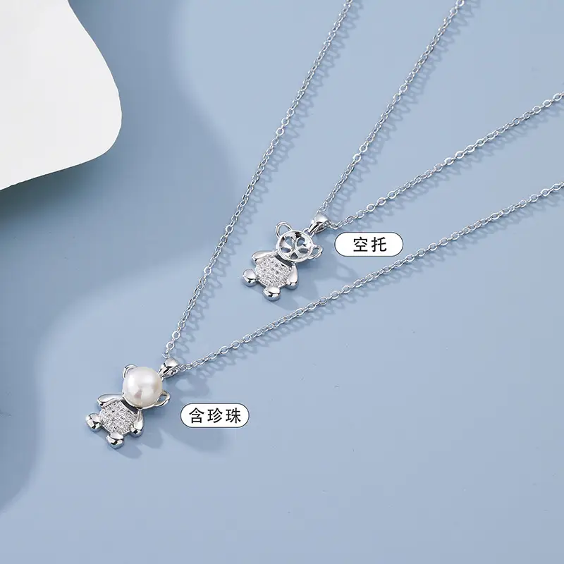 Korean Bear Zircon Pearl Necklace for Women - Image 4