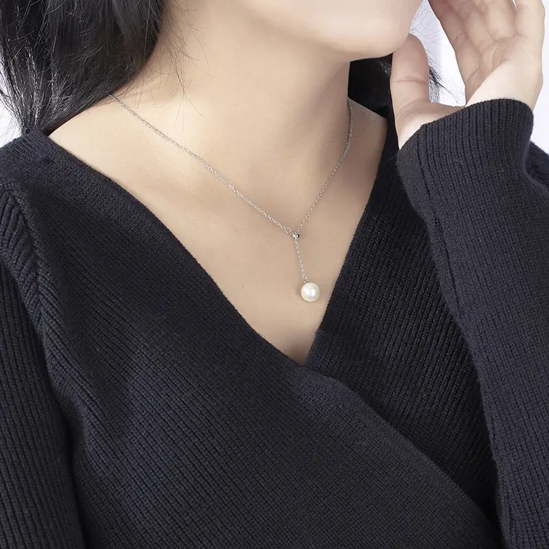 Pearl Necklace 18K Gold Telescopic Y Chain Single Bead - Image 3