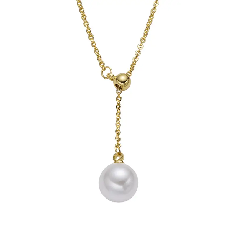 Pearl Necklace 18K Gold Telescopic Y Chain Single Bead - Image 5