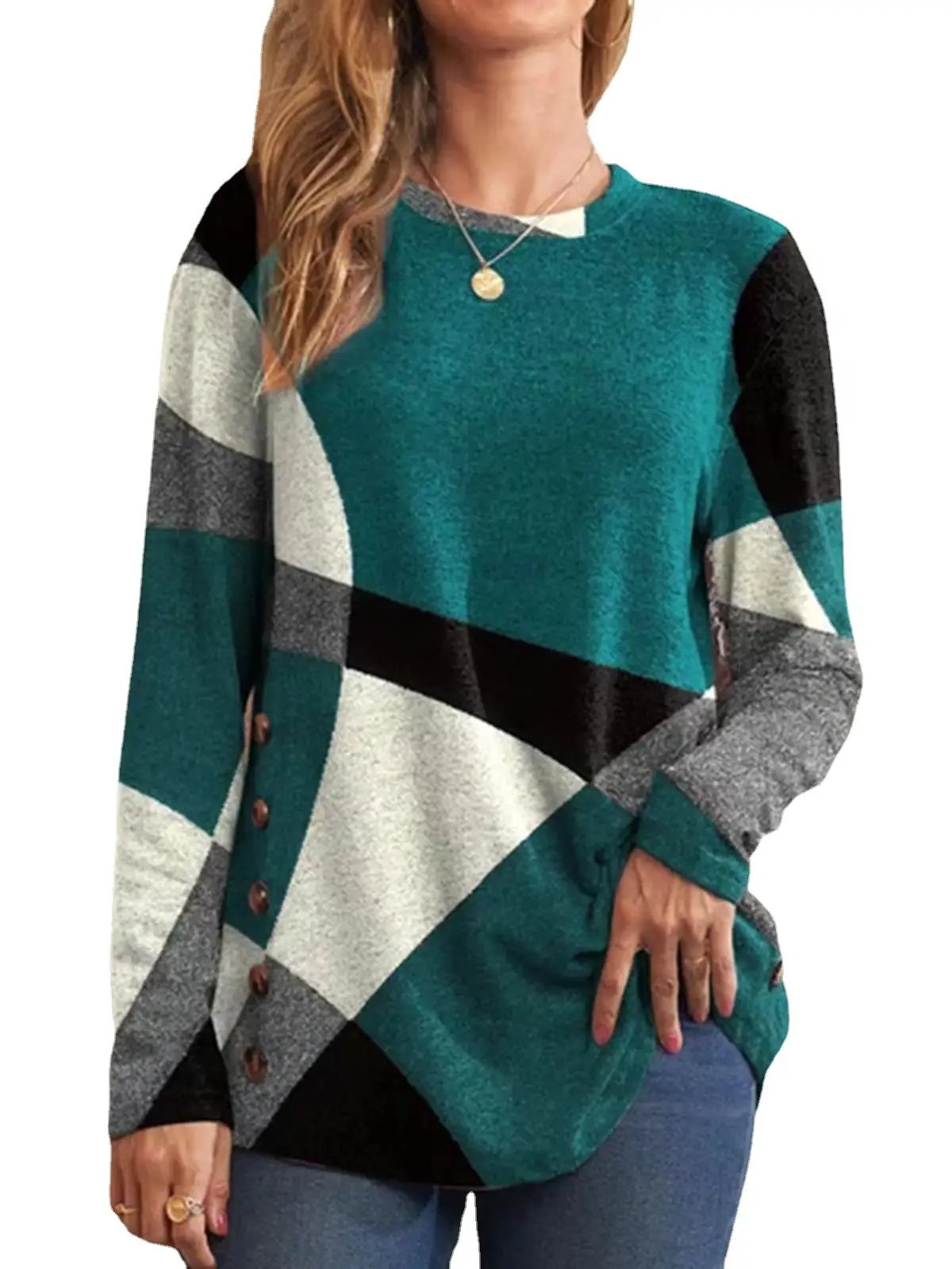 Women French Cashmere Printed Long Sleeve T-Shirt Top Red Black Grey - Image 7