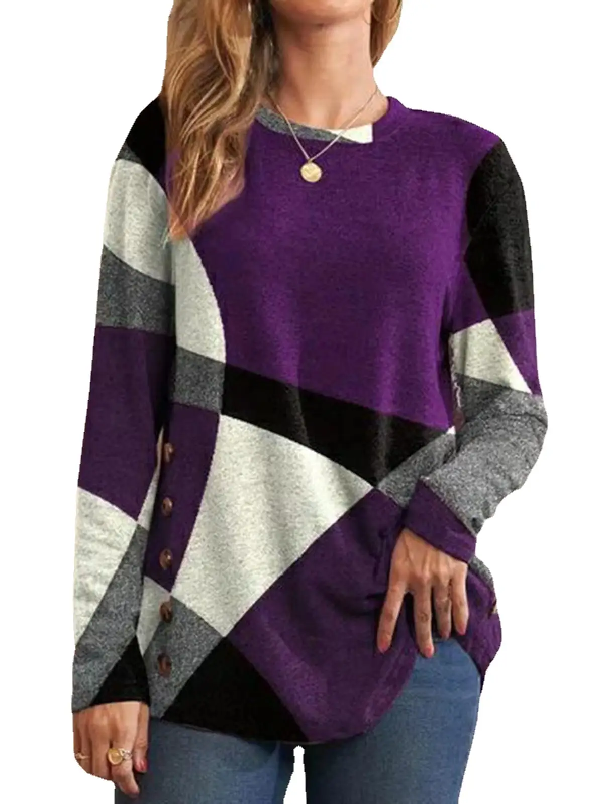 Women French Cashmere Printed Long Sleeve T-Shirt Top Red Black Grey - Image 8