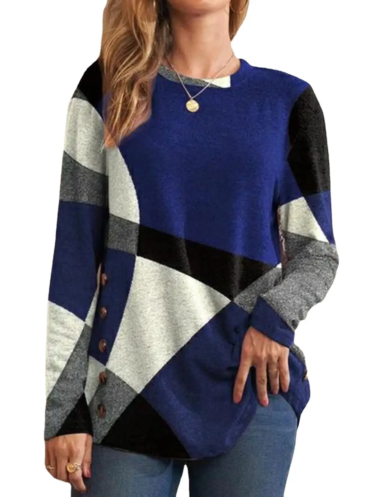 Women French Cashmere Printed Long Sleeve T-Shirt Top Red Black Grey - Image 9