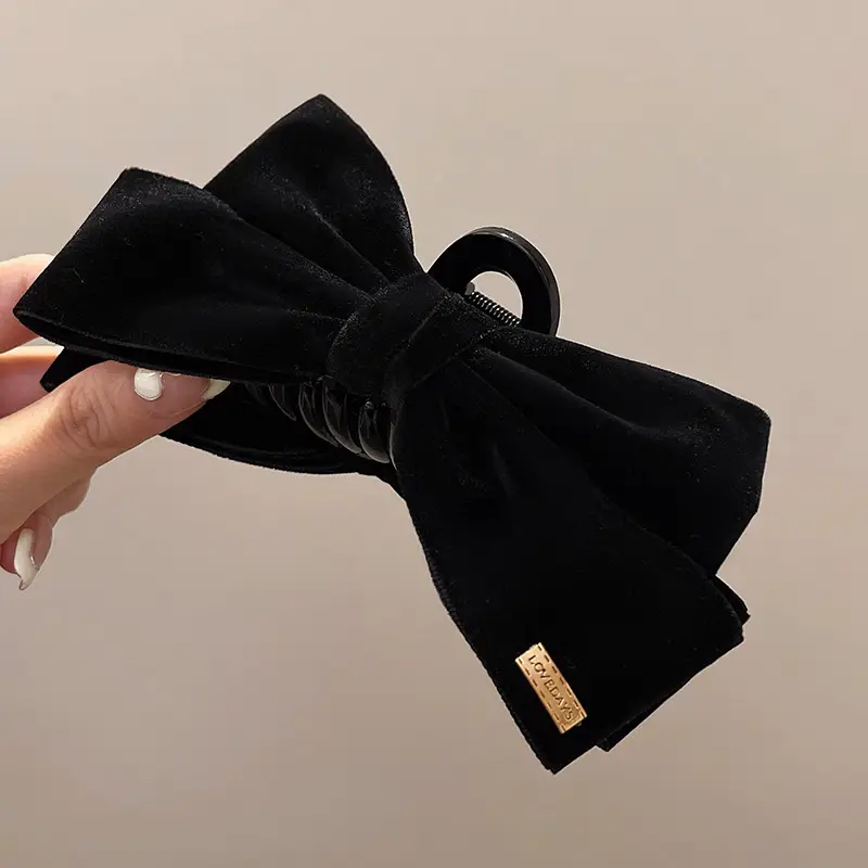 Black Velvet Big Bow Hair Clip for Women - Image 4