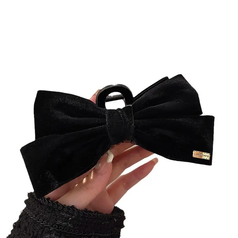 Black Velvet Big Bow Hair Clip for Women - Image 7