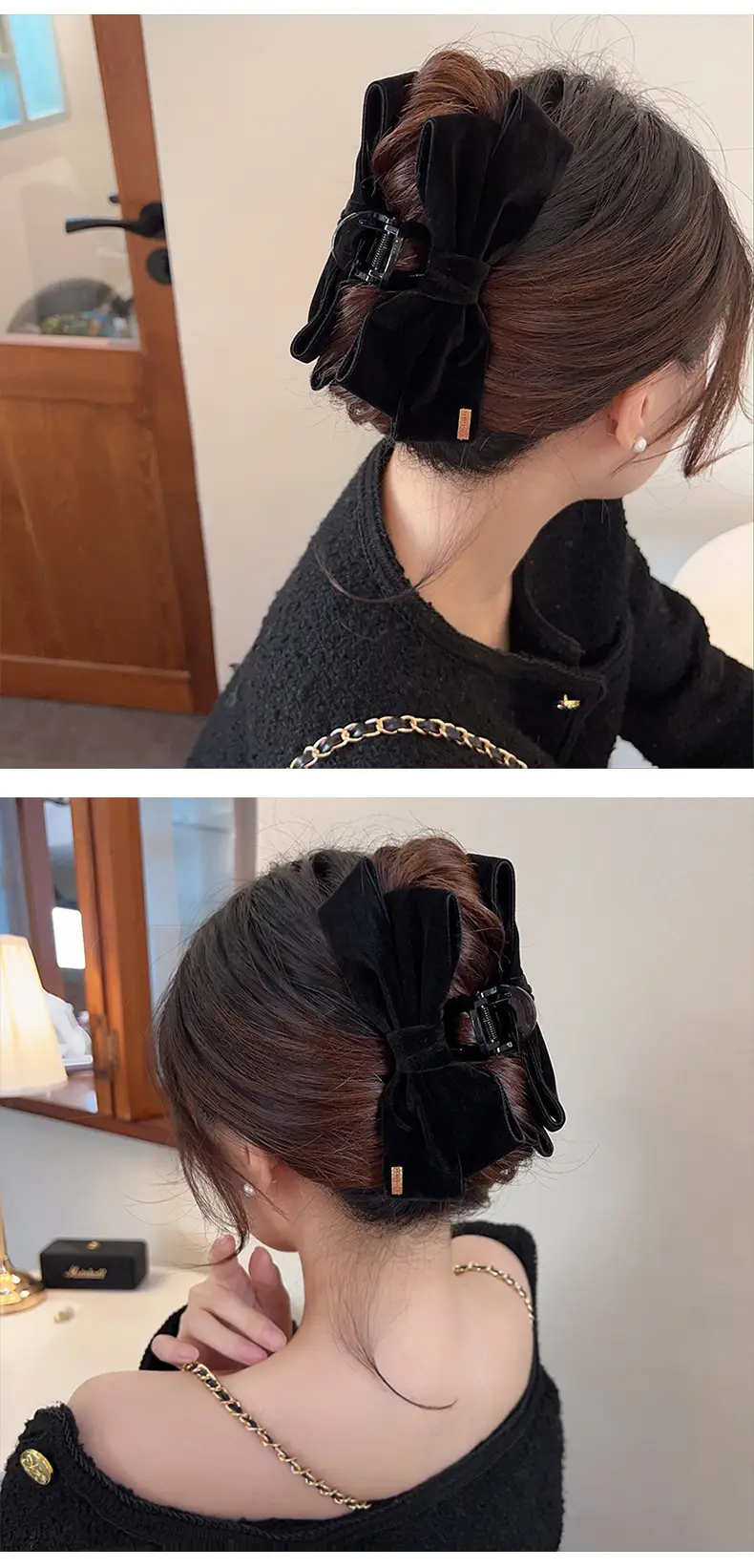 Black Velvet Big Bow Hair Clip for Women — feature 3