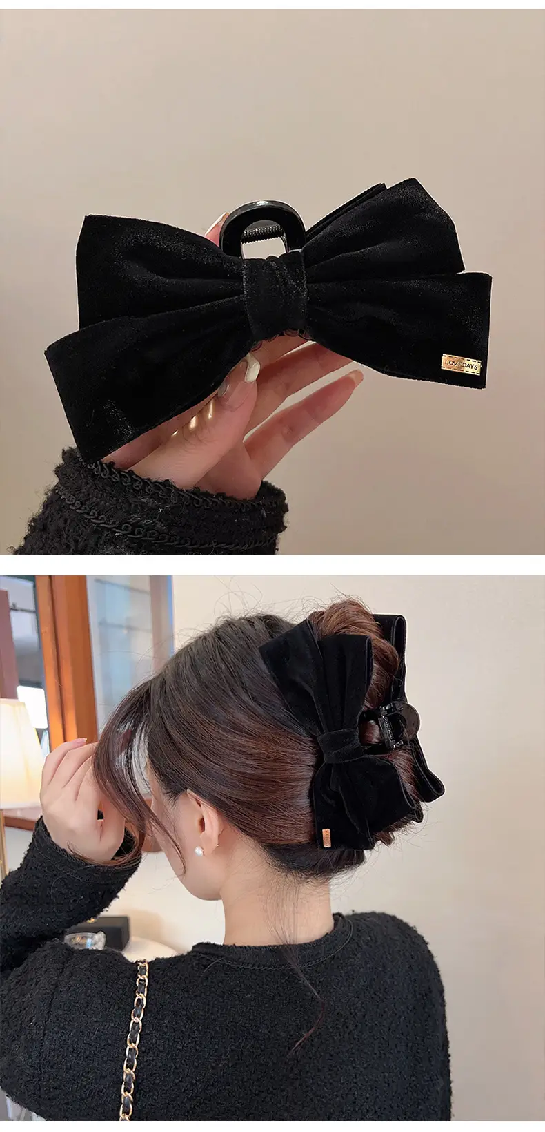 Black Velvet Big Bow Hair Clip for Women — feature 4