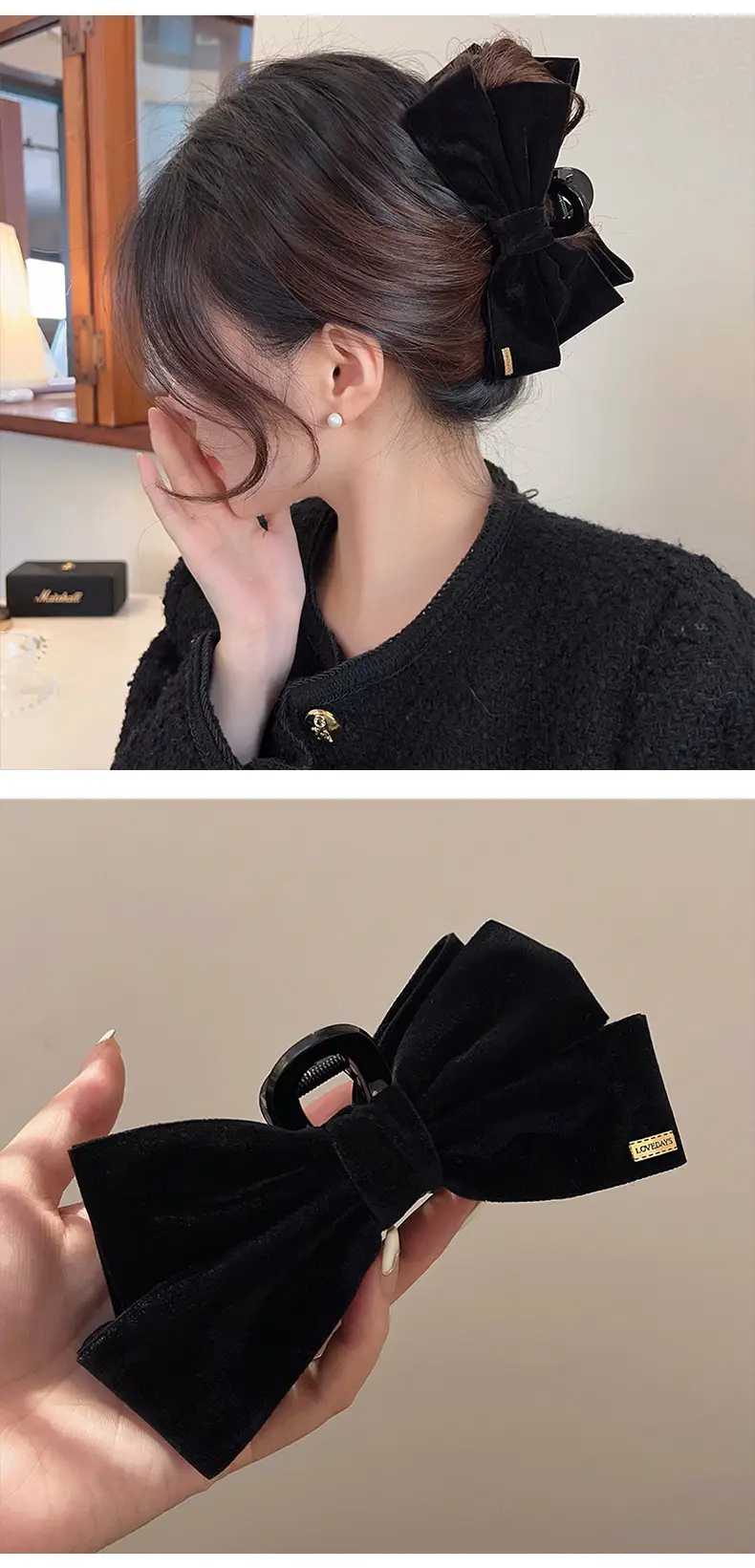 Black Velvet Big Bow Hair Clip for Women — feature 6